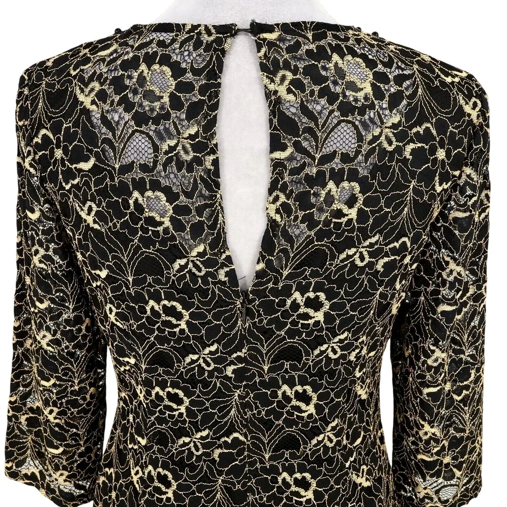 Liz Claiborne Dress Womens 6 Black Gold Lace Rhinestones Lined Formal New